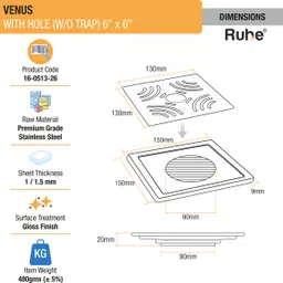 ruhe Floor Stainless Steel Push Down Strainer image 2