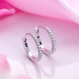 zavya 925 Sterling Silver Eternal One Line Radiance Rhodium-Plated Cubic Zirconia Sterling Silver Hoop Earring-picture-34