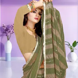 jayu Digital Print, Embroidered, Printed, Striped Bollywood Georgette Saree image 1