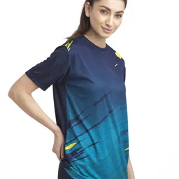 yss gears Women Graphic Print Round Neck Polyester Navy Blue T-Shirt image 5