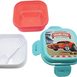 crafts for you Grand Prix Cars Printed Insulated Lunch Box for Kids, Tiffin Set for Children, Food Container, Specially Designed for School Going Boys and Girls 2 Containers Lunch Box image 2