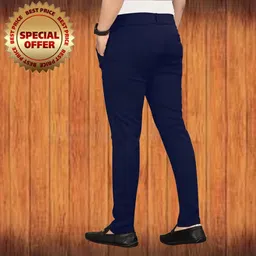 palclouthes trend Men Slim Fit Blue Lycra Blend Trousers-picture-39