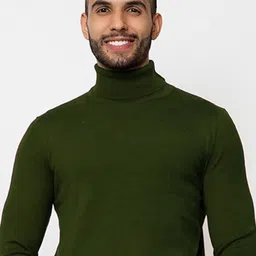 Men Solid Turtle Neck Dark Green Sweater-image-43
