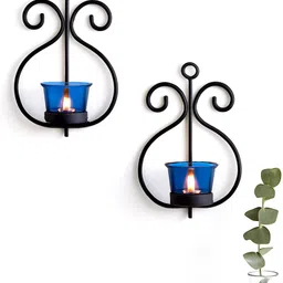 homesake Wall Candle Sconce Set of 2 Wrought Iron Candle Holder Hanging Iron 0 - Cup Candle Holder Set image 3