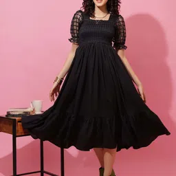 sheetal associates Women Fit and Flare Black Midi/Calf Length Dress-picture-41