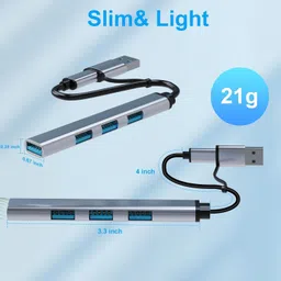 Inner USB/Type-C 3.0 4 Port Multi USB Hub, Slim High Speed 4-Port Data Transmission Hub | High-Speed Chips & Durable Aluminum Build" USB Hub image 5