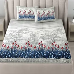 bedsheet dotcom Blue Traditional 180 TC Cotton Printed Bedsheet With Two Pillow Covers For Queen Bed (Little Greene Printed ,Blue ,153 GSM) image 1