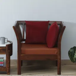 woodsworth from pepperfry Radom Sheesham Wood 1 Seater Sofa In Provincial Teak Finish And Mocha Mousse Colour-picture-17
