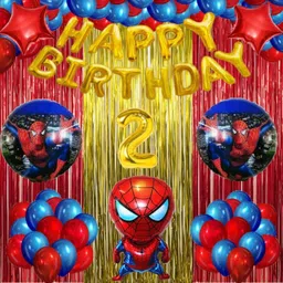 Spiderman Theme 2nd Birthday Decoration Items Gold Foil-52pcs-image-79