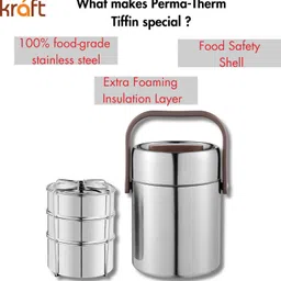kraft Perma-Therm Tiffin - 3 Tier 3 Containers Lunch Box image 4