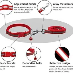 chullbull pet products 1/2 Inch Reflective Collar And leash Set For Puppies Dog And Cat With bell Dog & Cat Collar & Leash image 2