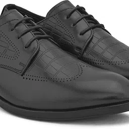 house of pataudi Men Black Solid Formal Leathertte Formal Office Wear Derby Lace Up Shoes Derby For Men image 4