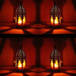 craftco' export Red, Blue Iron Table Lantern image 3