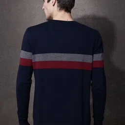 roadster Men Striped V Neck Multicolor Sweater image 2
