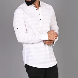 fubar Men Slim Fit Solid Mandarin Collar Casual Shirt image 4