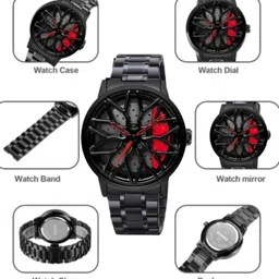inzara Car wheel | Spinning | Roatating | Gyro | Red Analog Watch - For Men Spinning car wheel rotating gyro red watch image 3