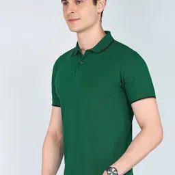 peter england Men Solid Polo Neck Polycotton Yellow T-Shirt image 3