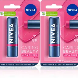 Lip Caring Beauty Pink Lip Balm, Lip & Cheek Tint with SPF 30 (Pack of 2, 9.6 g) Pink-image-57