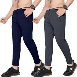 kendore Pack of 2 Men Regular Fit Dark Blue, Grey Lycra Blend Trousers-picture-17