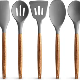 Non-Stick Premium 5 Silicone Spatula, Cooking and Mixing, BPA Free Kitchen Tool Set-image-18