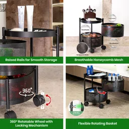 jd fresh Metal Round Kitchen Rotating Trolley/Vegetable Storage Rack/(2 Tier) Cast Iron Kitchen Trolley image 2