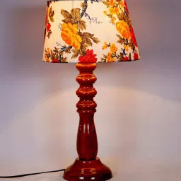Uniqualy Multicolour Fabric Shade Night Lamp With Wood Base By BrightDaisy image 4
