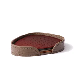 three sixty Sterling Brown Cover & Multicolour Recycled leather (Set of 4) Coasters image 4