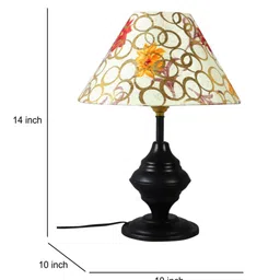 foziq Black Metal & Cotton Red & Yellow Colour Table Lamp image 4