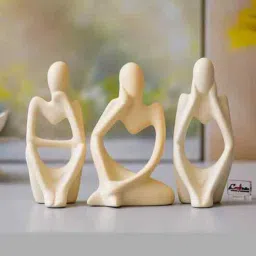 Resin Decorative Thinking Human Figurines Statues Showpieces (Set of 3, White)| Home Decor Items for Living Room Bedroom Hall Office Desk Bookshelf Table| Home Decor Gifts for Birthday-image-93