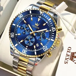 overfly olevs OLEVS Mens Watch Analog Chronograph luxury Silver & Gold Strap Wrist Watch Analog Watch - For Men 2870 image 1