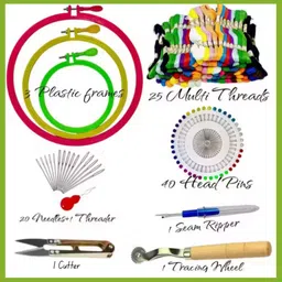 qroof Plastic Embroidery Hoop Frame +25 Multicolored Skein Threads image 1