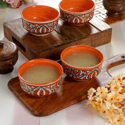 cdi Red Mughal Art Printed 250 ml (Set of 6) Soup Bowl Set image 1