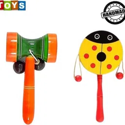 knk infotain Wooden Handmade Rattles Pack of 4 For Baby Rattle image 2