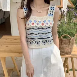 y company Casual Sleeveless Self Design Women Beige, Light Blue, Dark Blue Top-picture-16