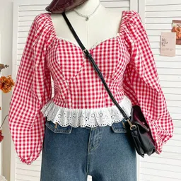 quintessentials Casual Regular Sleeves Checkered Women Red Top-picture-23