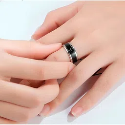 ruhi collection Combo of Temperature Ring Black + Silver Color (Size 20) Stainless Steel Titanium Plated Ring Set image 3