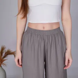 vivika Women Straight Fit Grey Viscose Rayon Trousers image 4