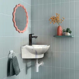 clayramic Designer Ceramic Washbasin (Round-Co-1049)With Waste Coupling & Pipe Set (12x12x5)M-Round-Corner-1049) Table Top Basin image 3