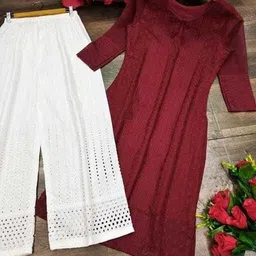 varani exim Women Georgette, Viscose Rayon Kurta Palazzo Set image 2