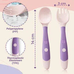 bembika Baby Silicone Training Spoon Twist Spoon, Baby Spoon and Fork Set(Purple Color). - Silicone image 3