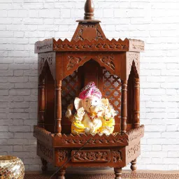 shilpi Climent Brown Sheesham Wood Floor Rested Mandir With Door image 1