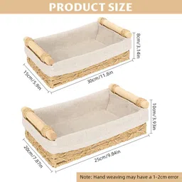 supvox Wooden Rattan Desk Organizer Storage Box with Fabric Lining and Wooden Handle Storage Basket image 2