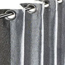 Grey Polyester Geometric 8 Ft Blackout Eyelet 2 Door Curtains By Deco Window image 5