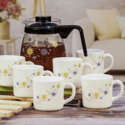 Cello Opalware Tea Set with Glass Pot(Carafe) (set of 6pcs Mugs & 1pc Tea Pot)-picture-37