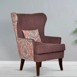 casacraft from pepperfry Elian Fabric Wing Chair In Coffee Colour image 1