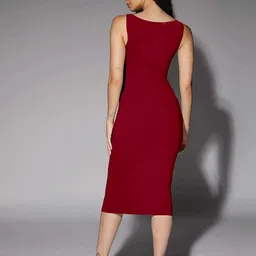 design plus fashion Women Bodycon Maroon Midi/Calf Length Dress image 2
