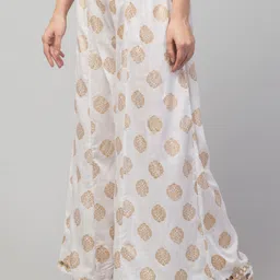 fambee Women Flared Cream Viscose Rayon Trousers image 3