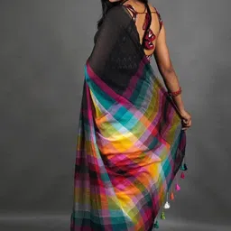 mj textile Solid/Plain Handloom Khadi, Pure Cotton Saree image 2