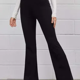 next one Women Flared Black Lycra Blend Trousers image 3