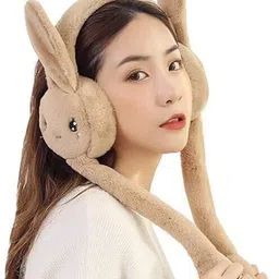 zeroplus Brown Knitted Winter Fluffy Earmuff | 3D Ears Fur Plush Ear Warmer (Ear Moving) Ear Muff image 2